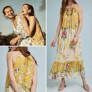 ANTHROPOLOGIE $178 One September Paradiso Halter Koi Fish Maxi Dress Size Medium